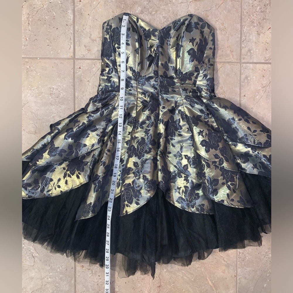 Vintage Rare Roberta Cocktail Dress Black Gold Floral Layered Skirt - Size 9/10 - Picture 7 of 14